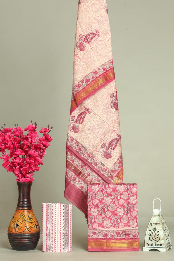 DESIGNER HAND BLOCK PRINT MAHESHWARI SILK SUIT SET (MSLYS152)