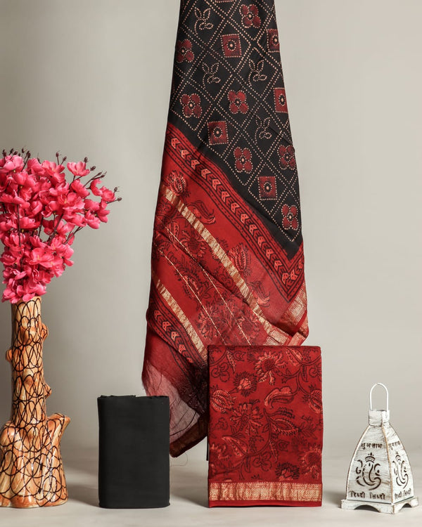 EXCLUSIVE HAND BLOCK PRINT MAHESHWARI SILK SUIT WITH MAHESHWARI SILK DUPPTA (MSLYS181)