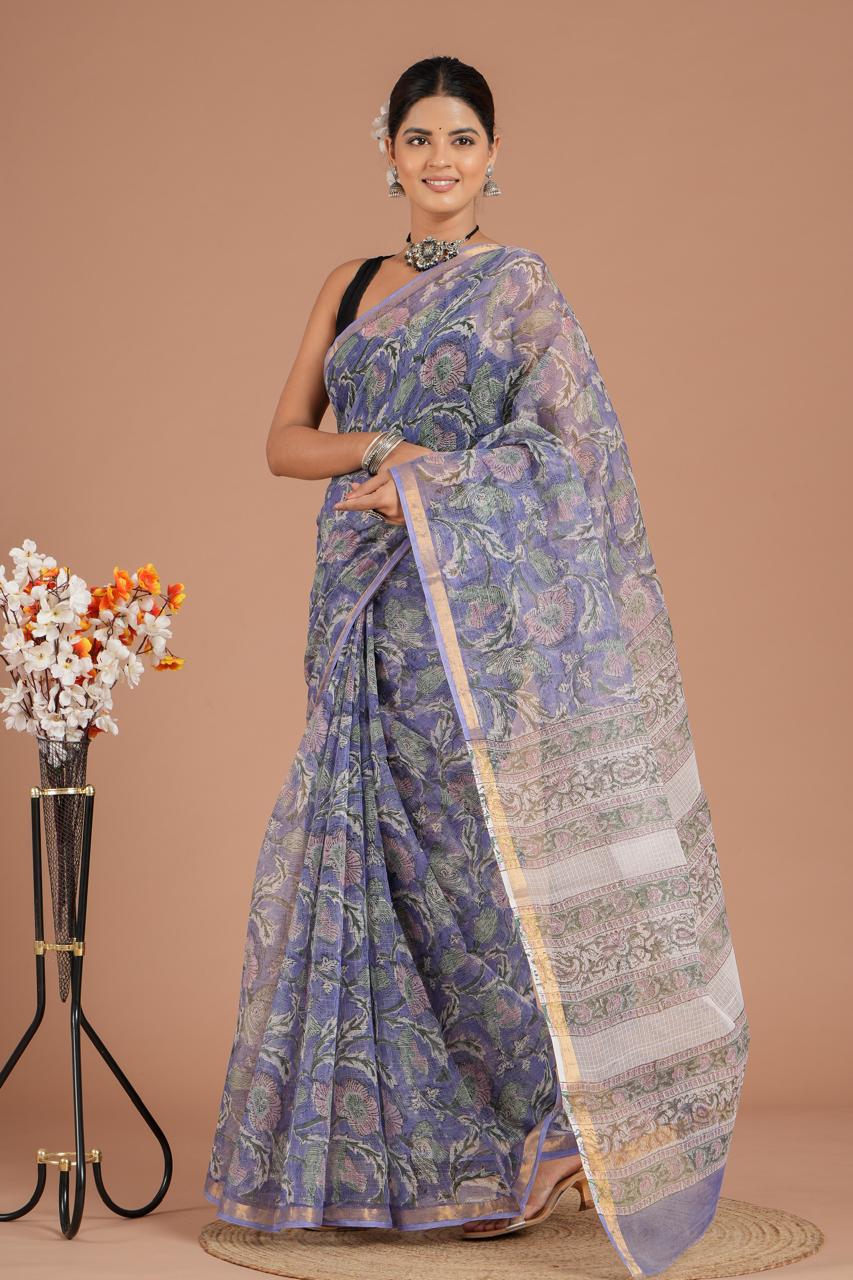 DESIGNER HAND BLOCK PRINTED KOTA DORIYA SILK SAREE(KDSYS22)