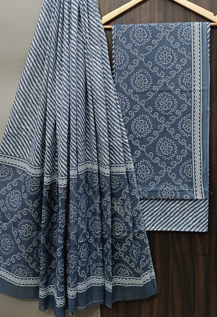 YUVI STYLE HAND BLOCK PRINT PURE COTTON SUIT WITH COTTON  MULMUL DUPATTA (MALYS248)