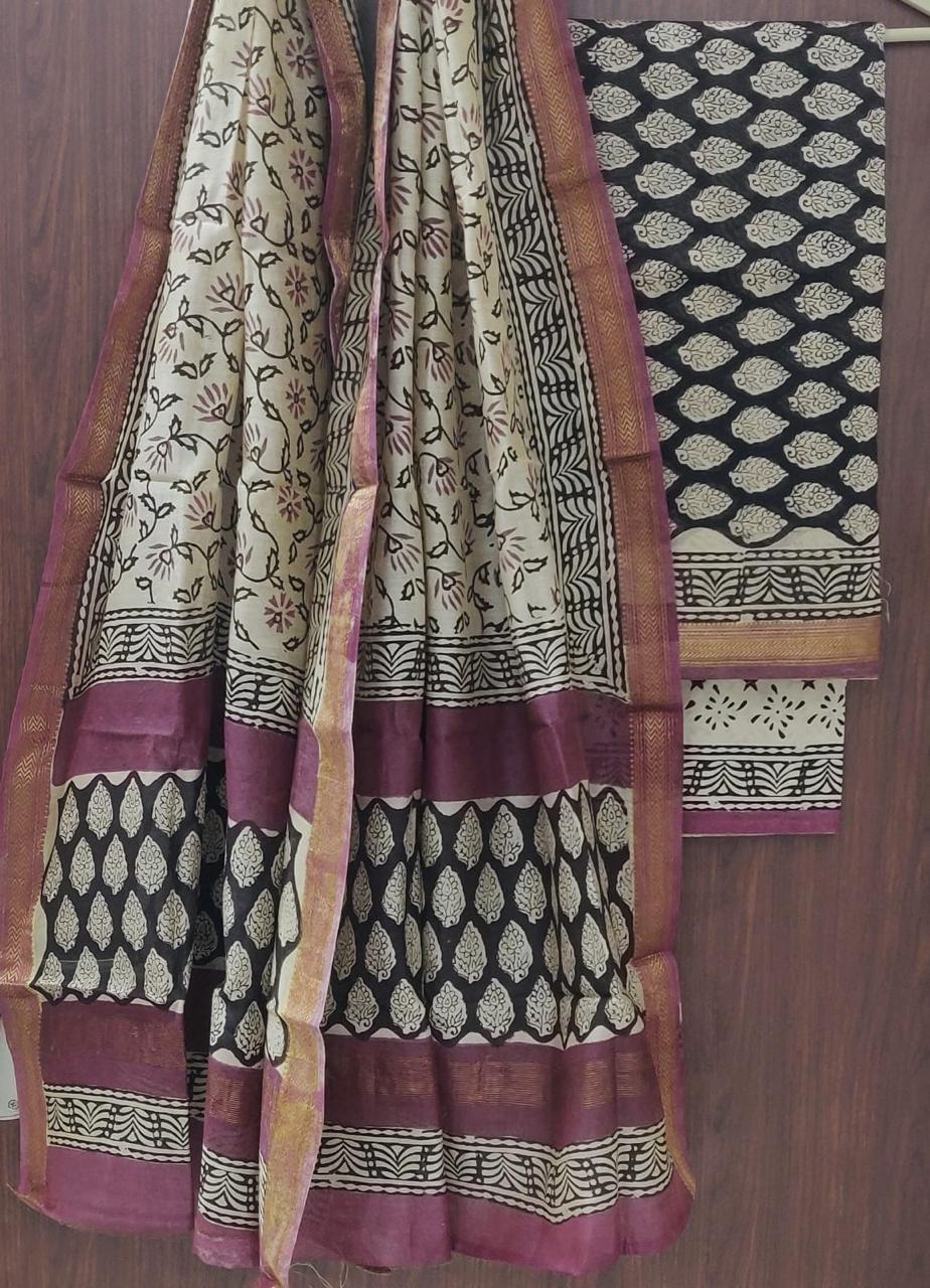 YUVI STYLE HAND BLOCK PRINT MAHESHWARI SILK SUIT WITH MAHESHWARI SILK DUPATTA (MSLYS117)
