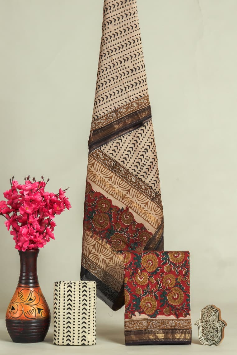DESIGNER HAND BLOCK PRINT MAHESHWARI SILK SUIT SET (MSLYS64)
