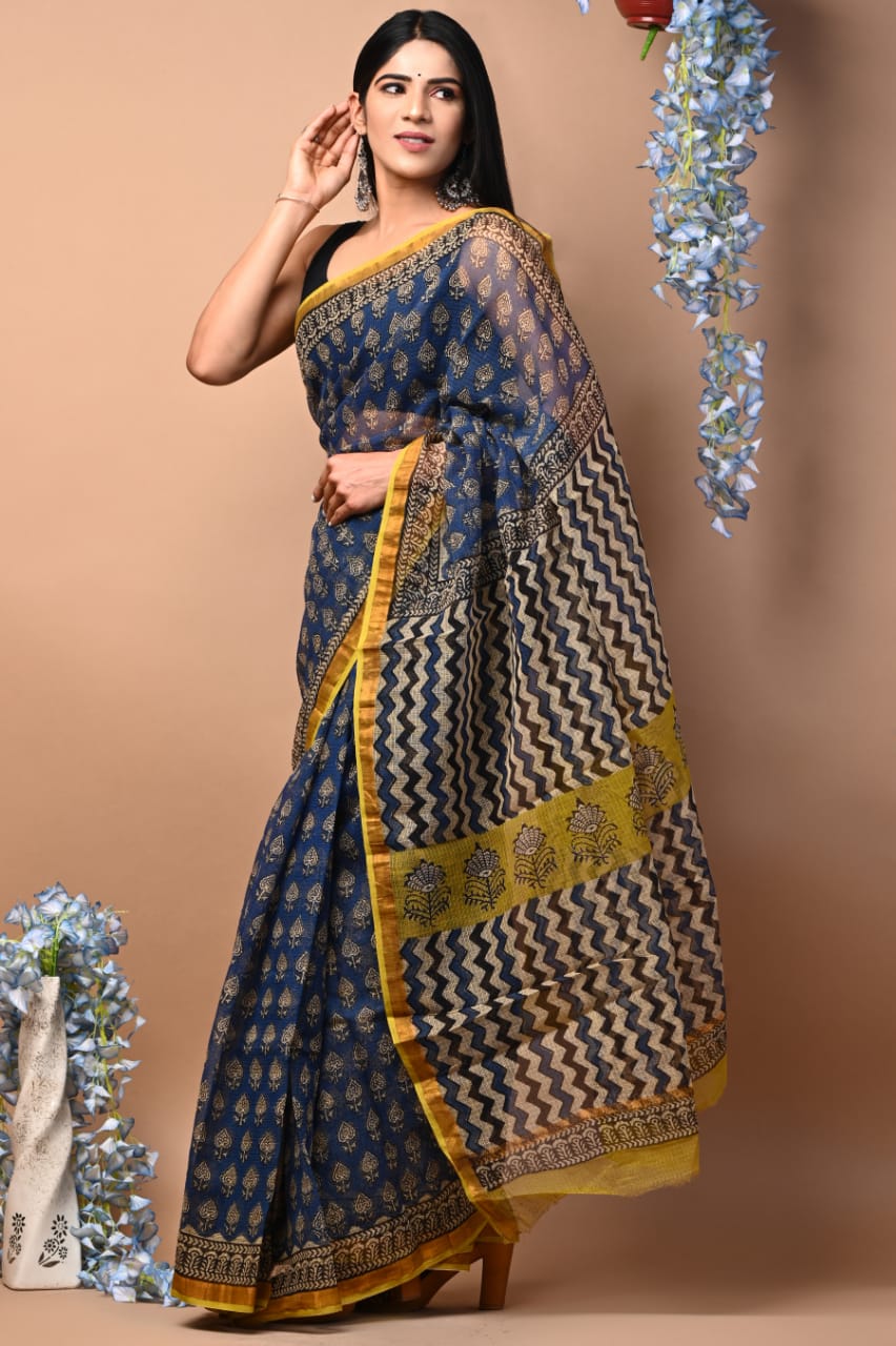 DESIGNER HAND BLOCK PRINTED KOTA DORIYA SILK SAREE (KDSYS06)