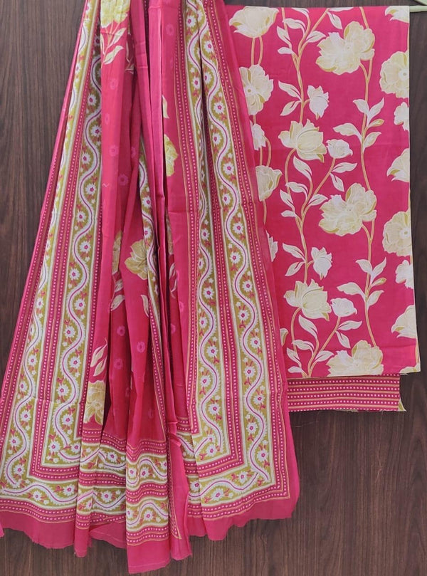 DESIGNER HAND BLOCK PRINT PURE COTTON SUIT WITH COTTON MULMUL DUPATTA (MALYS27)