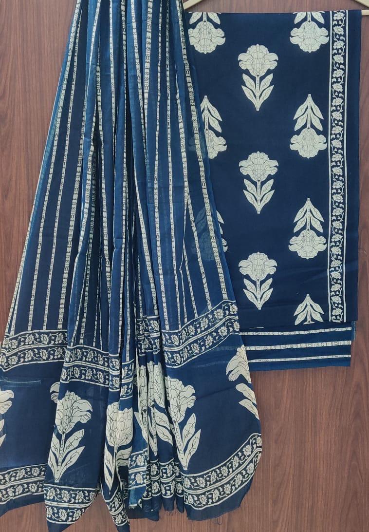 DESIGNER HAND BLOCK PRINT PURE COTTON SUIT WITH COTTON MULMUL DUPATTA(MALYS77)