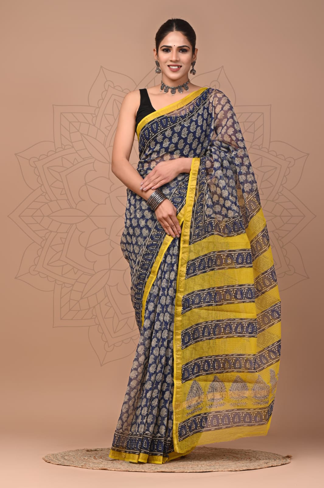 DESIGNER HAND BLOCK PRINTED KOTA DORIA SILK SAREE (KDSYS16)