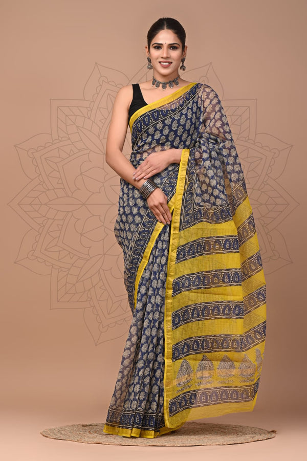 DESIGNER HAND BLOCK PRINTED KOTA DORIA SILK SAREE (KDSYS16)