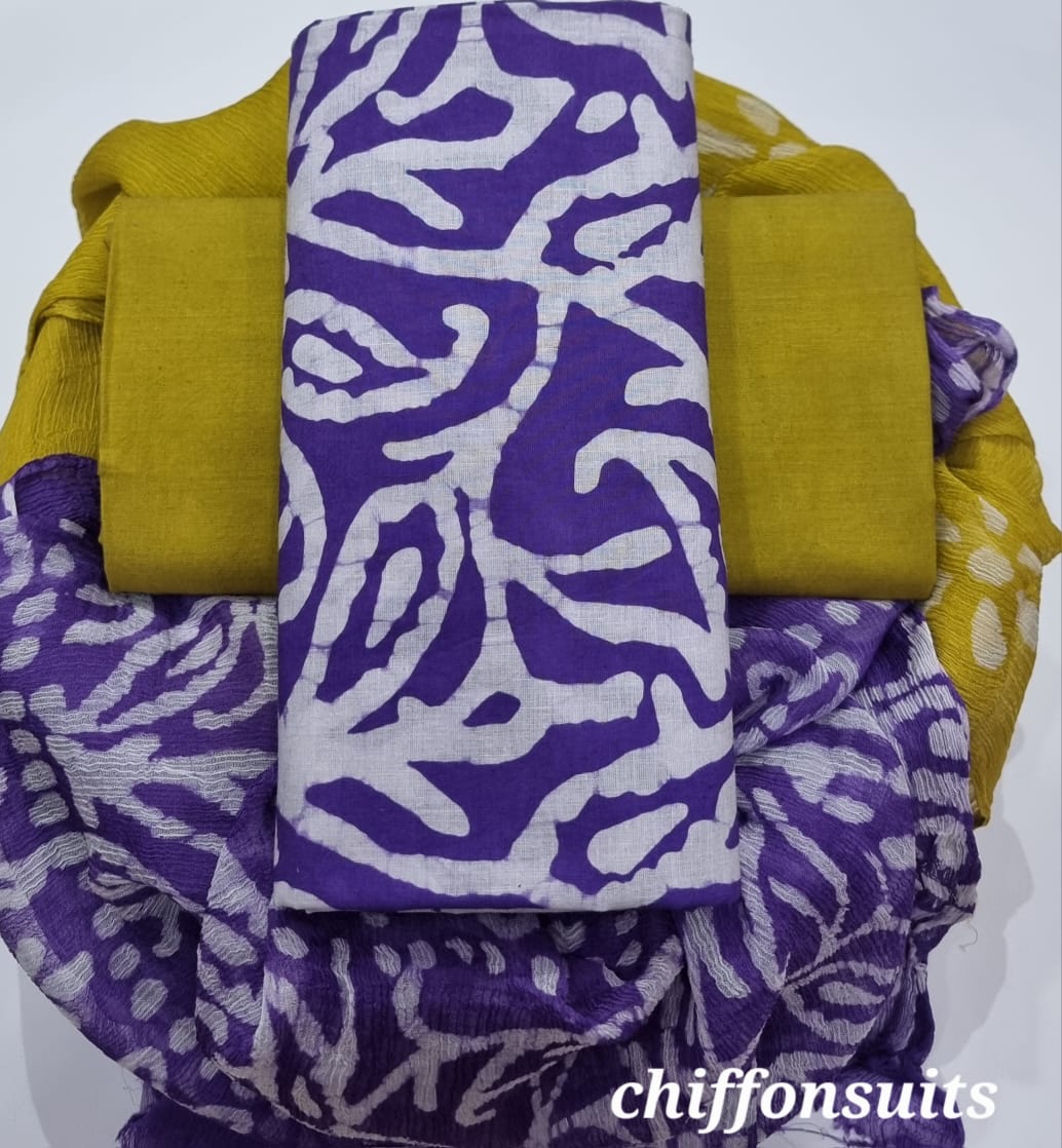 HAND BLOCK  PRINT  COTTON SUIT WITH CHIFFION DUPTTA (PCHFYS95)