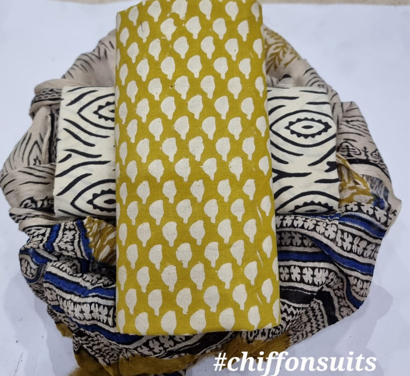 Designer Pure Cotton Suit with Chiffon Dupatta (PCHFYS26)
