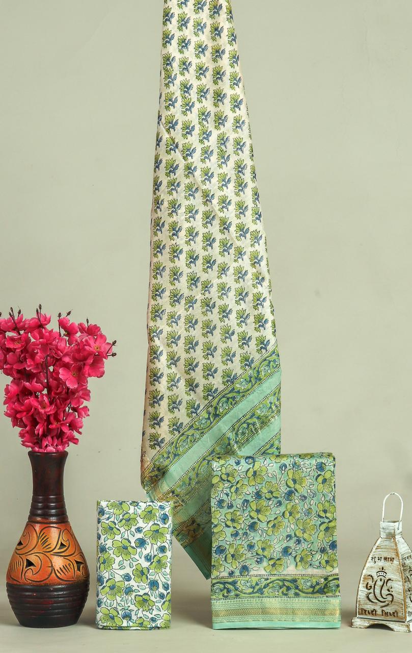 EXCLUSIVE HAND BLOCK PRINT MAHESHWARI SILK SUIT WITH MAHESHWARI SILK DUPATTA (MSLYS200)