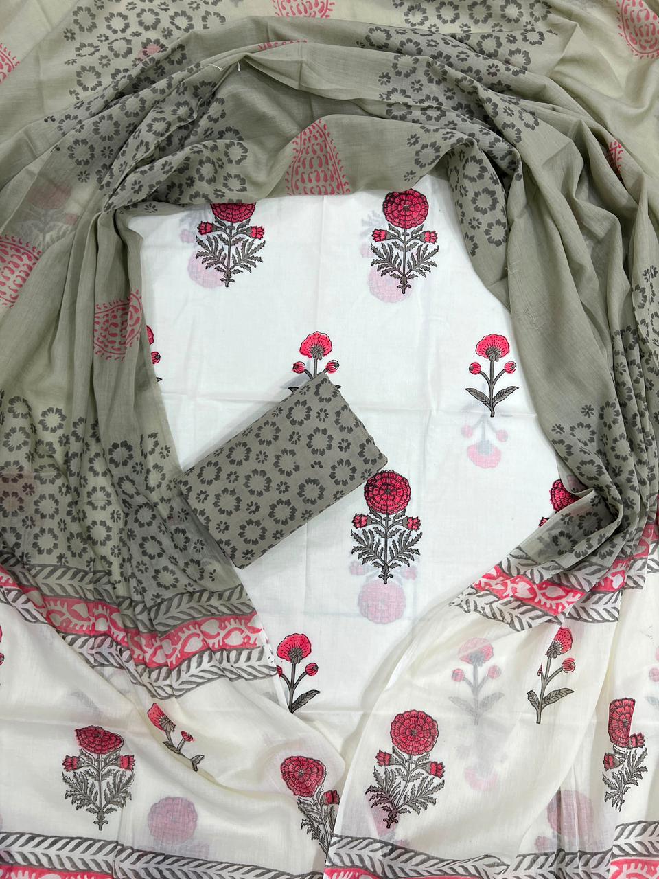 DESIGNER HAND BLOCK PRINT PURE COTTON SUIT WITH COTTON MULMUL DUPATTA(MALYS76)