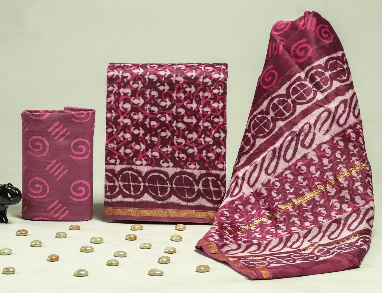 Designer Hand Block Print Chanderi Silk Suit set with Premium Chanderi Dupatta (CHDYS04)