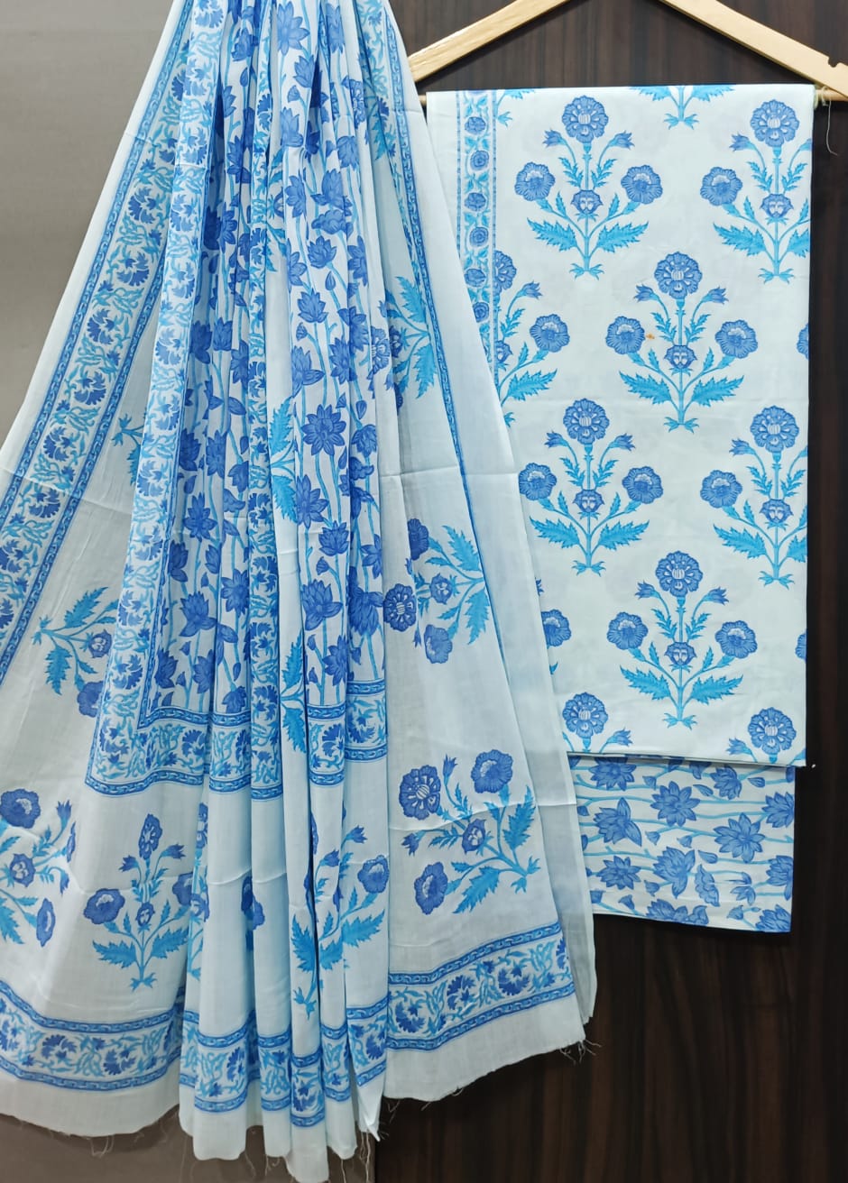 EXCLUSIVE HAND BLOCK PRINT PURE COTTON SUIT WITH COTTO MULMUL DUPATTA (MALYS124)