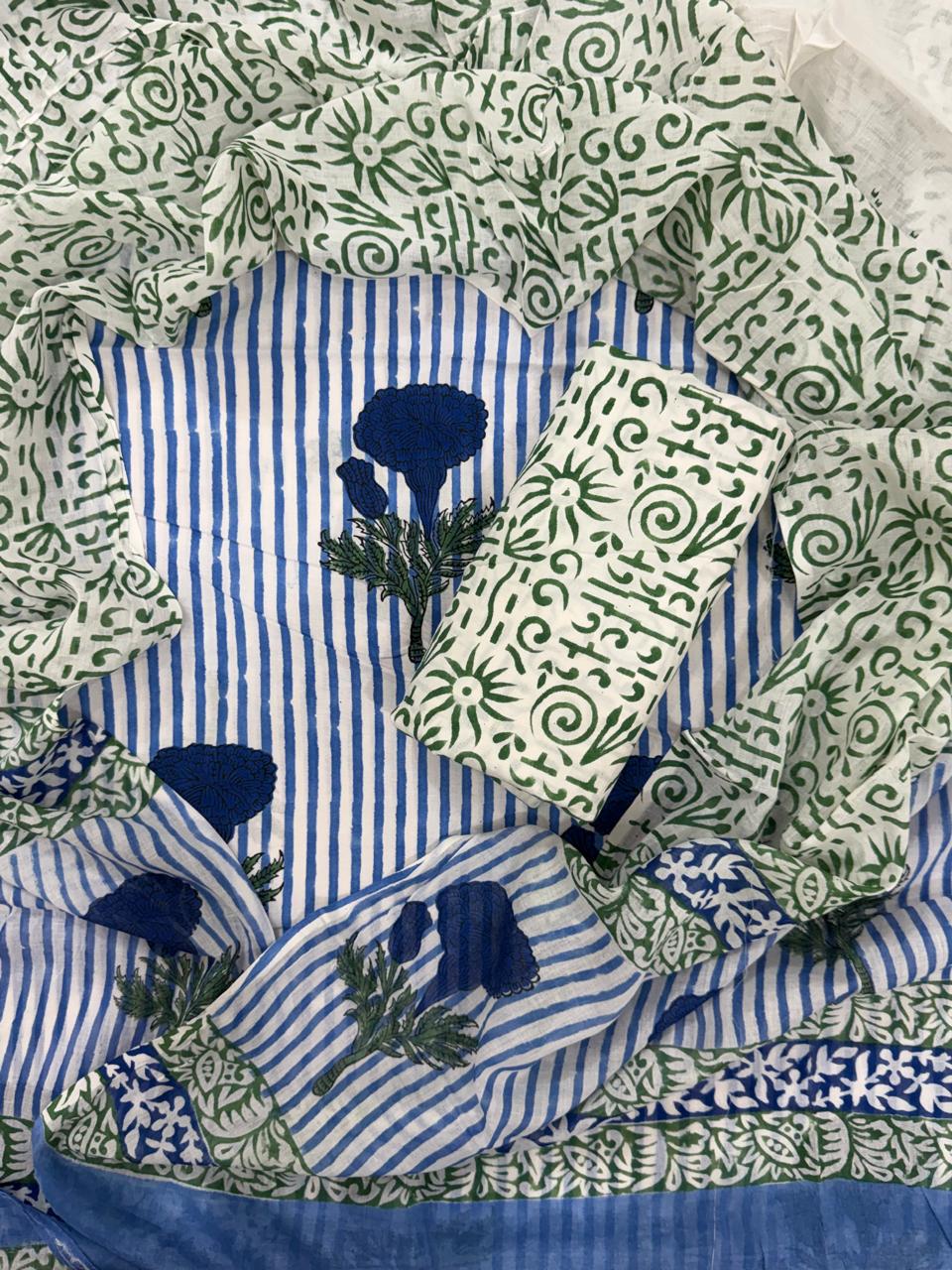 EXCLUSIVE HAND BLOCK PRINT PURE COTTON SUIT WITH COTTON MULMUL DUPATTA (MALYS199)