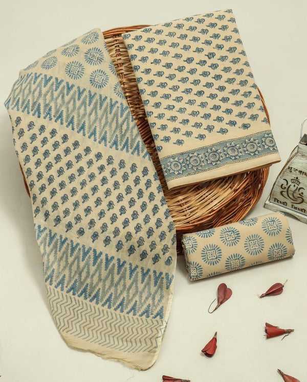 Designer Hand Block Print Pure Cotton Suit with Cotton Mulmul Dupatta (MALYS11)