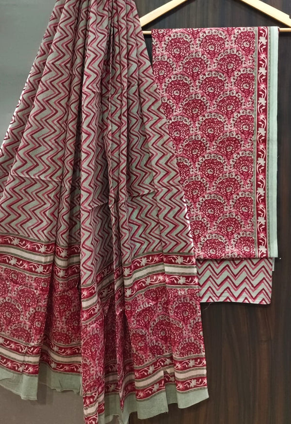 Designer Hand Block Print Pure Cotton Suit with Cotton Mulmul Dupatta (MALYS02)