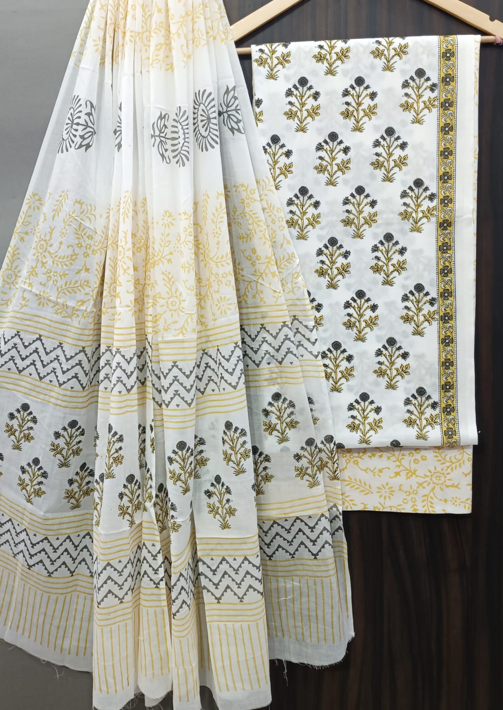 Designer Hand Block Print Pure Cotton Suit with Cotton Mulmul Dupatta (MALYS14)