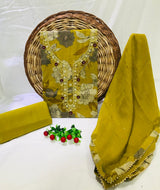 SANGANERI PRINT COTTON SUIT MATERIAL WITH  CHIFFION DUPATTA  NECK WORK (GOTAYS129)