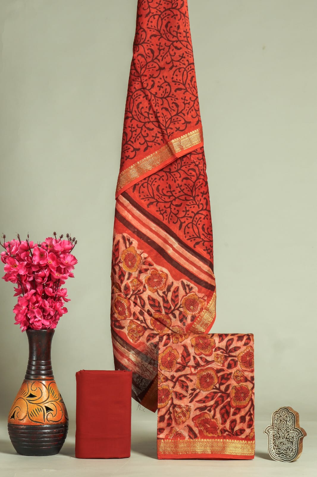 DESIGNER HAND BLOCK PRINT MAHESHWARI SILK SUIT SET (MSLYS42)
