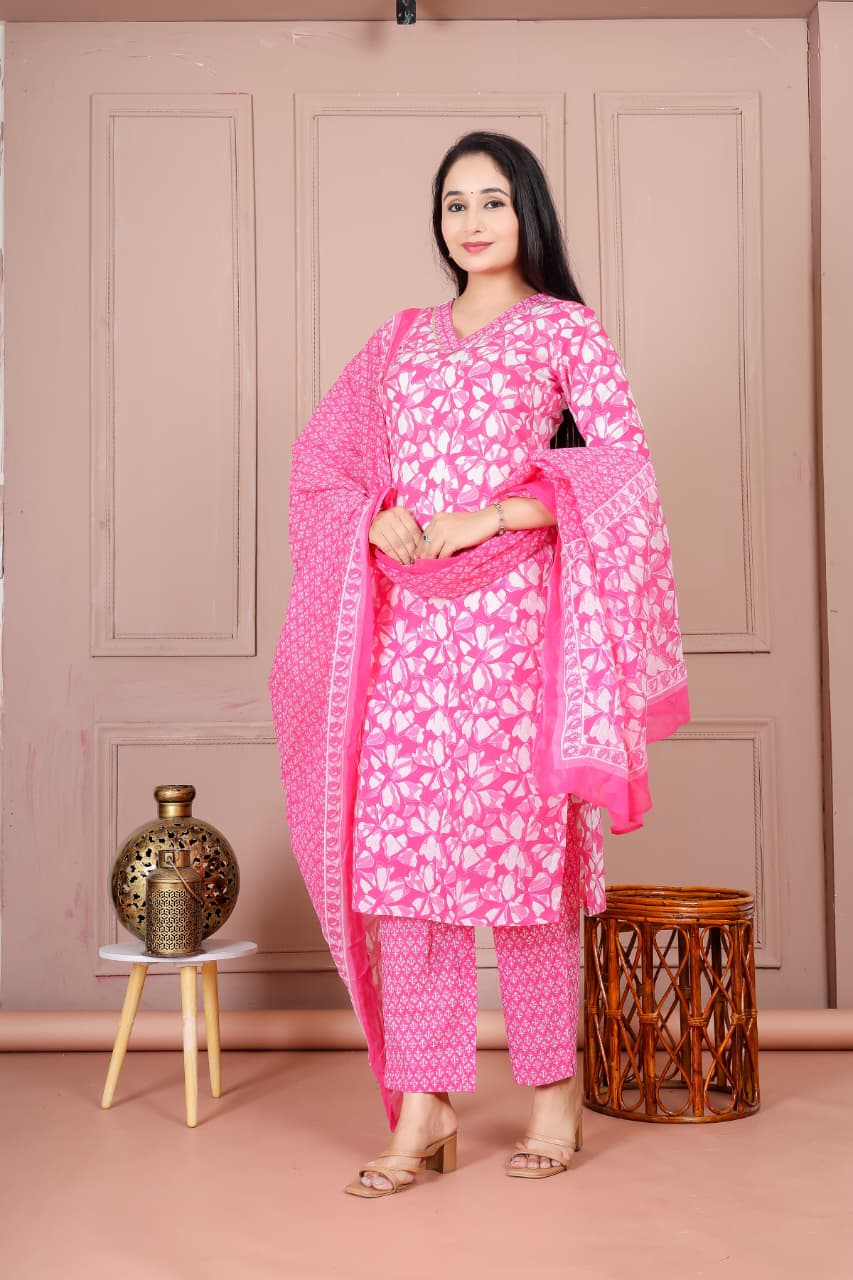 Flower print cotton suit with mulmul dupatta (CSSYS15)