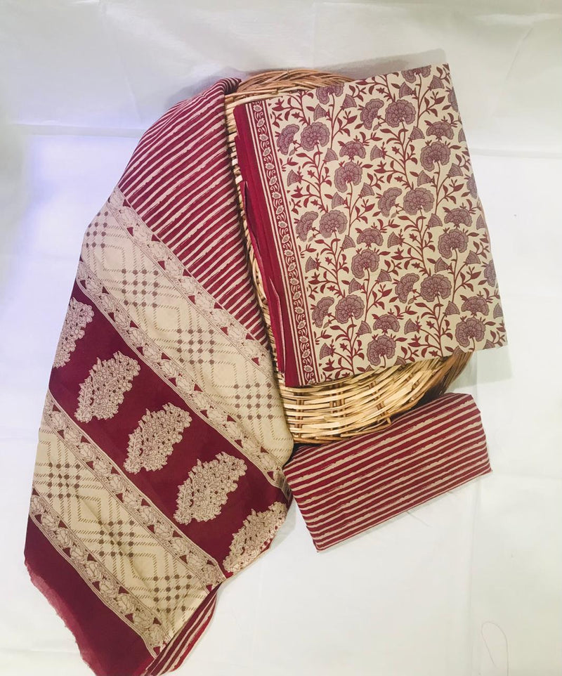 DESIGNER HAND BLOCK PRINT PURE COTTON SUIT WITH COTTON MULMUL DUPATTA (MALYS93)