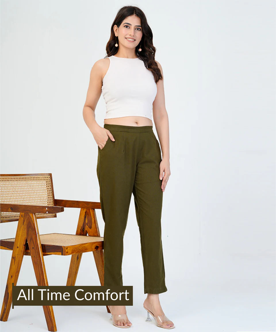 Olive Green Cotton Pant  (SAYS12)