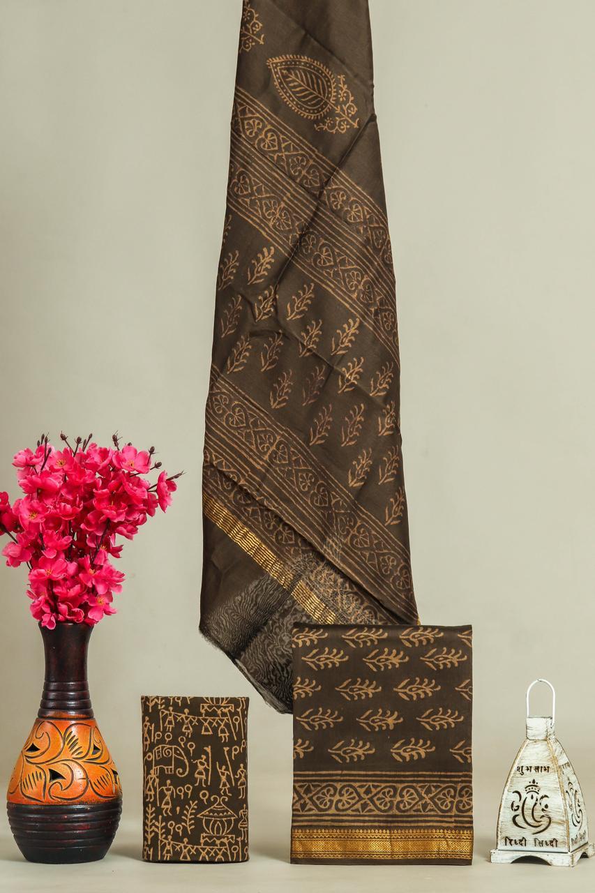 DESIGNER HAND BLOCK PRINT MAHESHWARI SILK SUIT SET (MSLYS65)