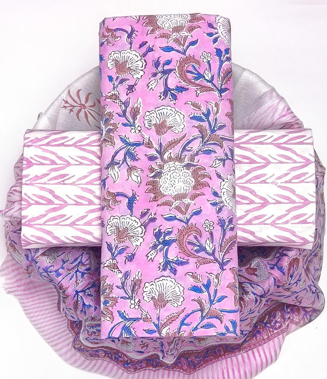 DESIGNER HAND BLOCK PRINT PURE COTTON SUIT WITH CHIFFON DUPATTA (PCHFYS185)