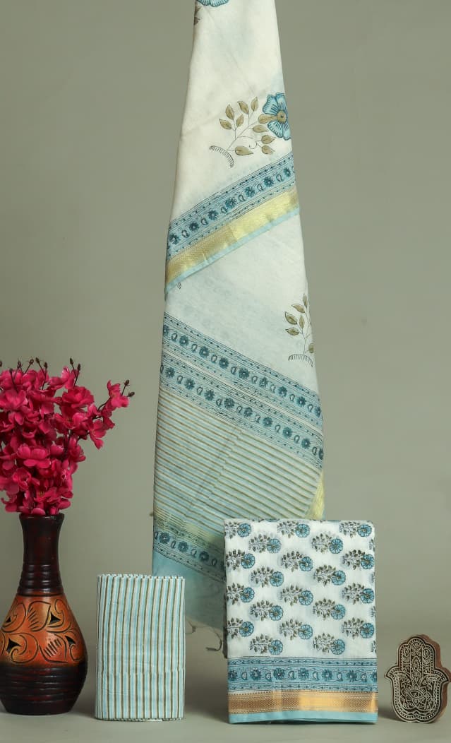 Designer Hand Block Print Maheshwari Silk Suit Set (MSLYS30)