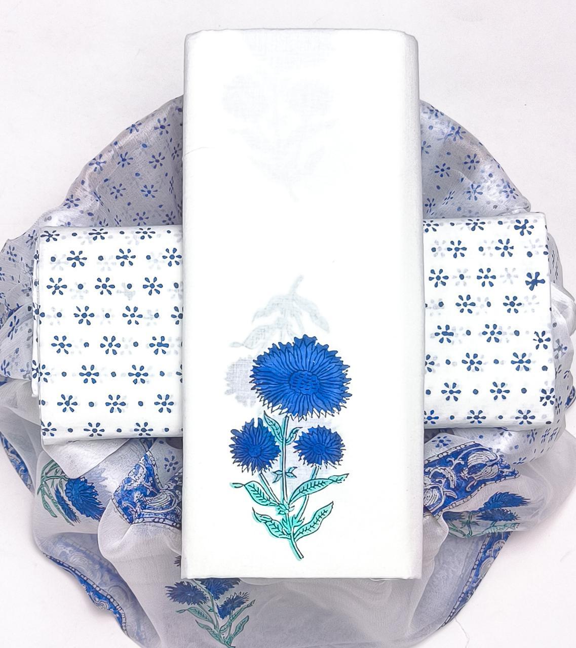 EXCLUSIVE HAND BLOCK PRINT PURE COTTON SUIT WITH CHIFFION DUPTTA (PCHFYS84)