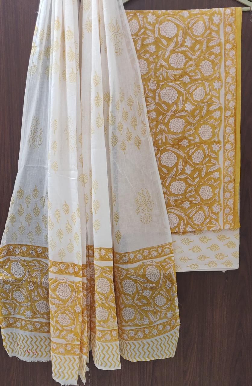 DESIGNER HAND BLOCK PRINT PURE COTTON SUIT WITH COTTON MULMUL DUPATTA (MALYS91)