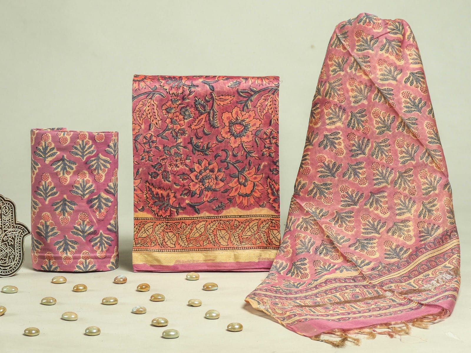 EXCLUSIVE INDIGO HAND BLOCK CHANDERI SILK SUIT SET WITH CHANDERI DUPATTA (CHDYS139)