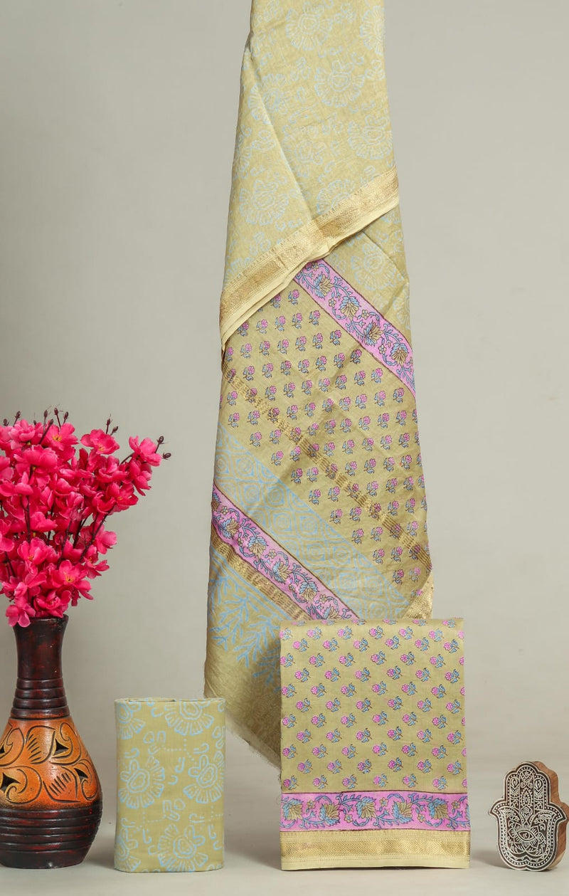 DESIGNER HAND BLOCK PRINT MAHESHWARI SILK SUIT SET (MSLYS52)