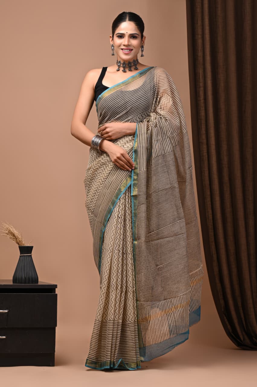 DESIGNER HAND BLOCK PRINTED KOTA DORIYA SILK SAREE(KDSYS18)