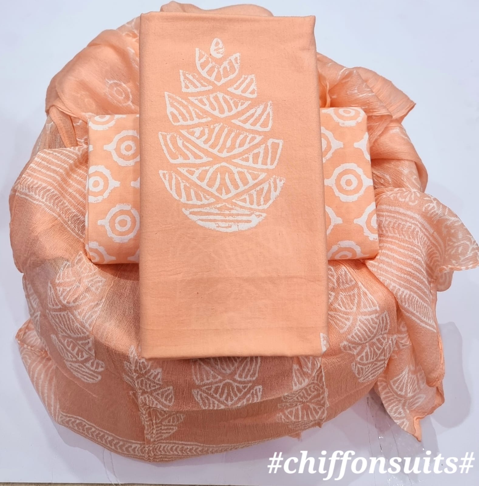 TRADITIONAL HAND BLOCK PRINT PURE COTTON SUIT WITH CHIFFION DUPTTA (PCHFYS158)