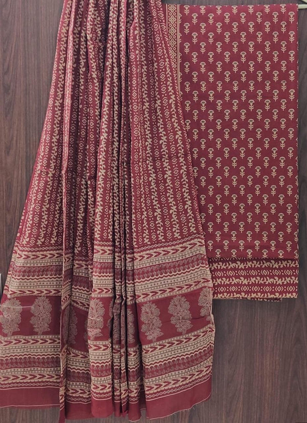 DESIGNER HAND BLOCK PRINT PURE COTTON SUIT WITH MULMUL DUPATTA (MALYS99)