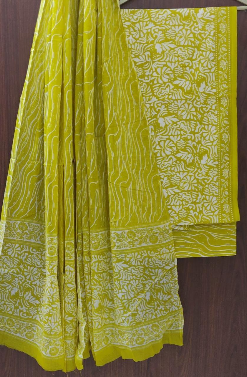 DESIGNER HAND BLOCK PRINT COTTON SUIT SET WITH MULMUL DUPATTA (MALYS322)