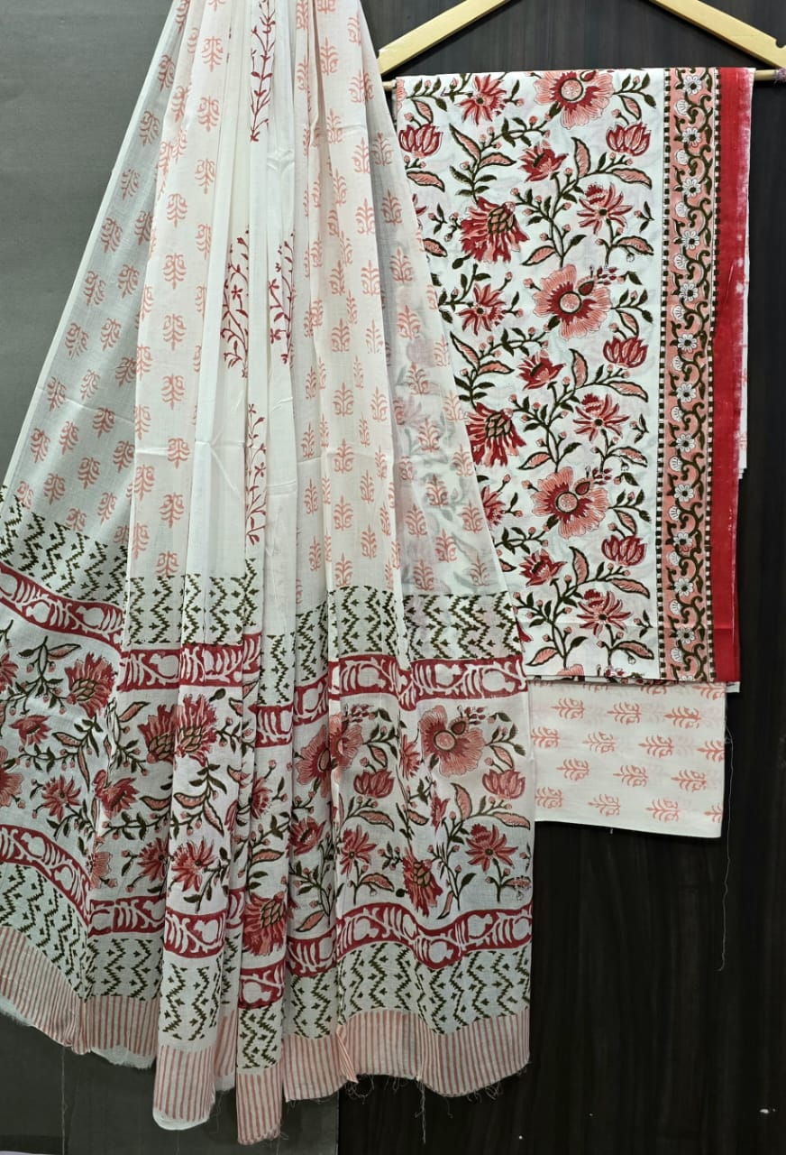 DESIGNER HAND BLOCK PRINT PURE COTTON SUIT WITH COTTON MULMUL DUPATTA (MALYS91)