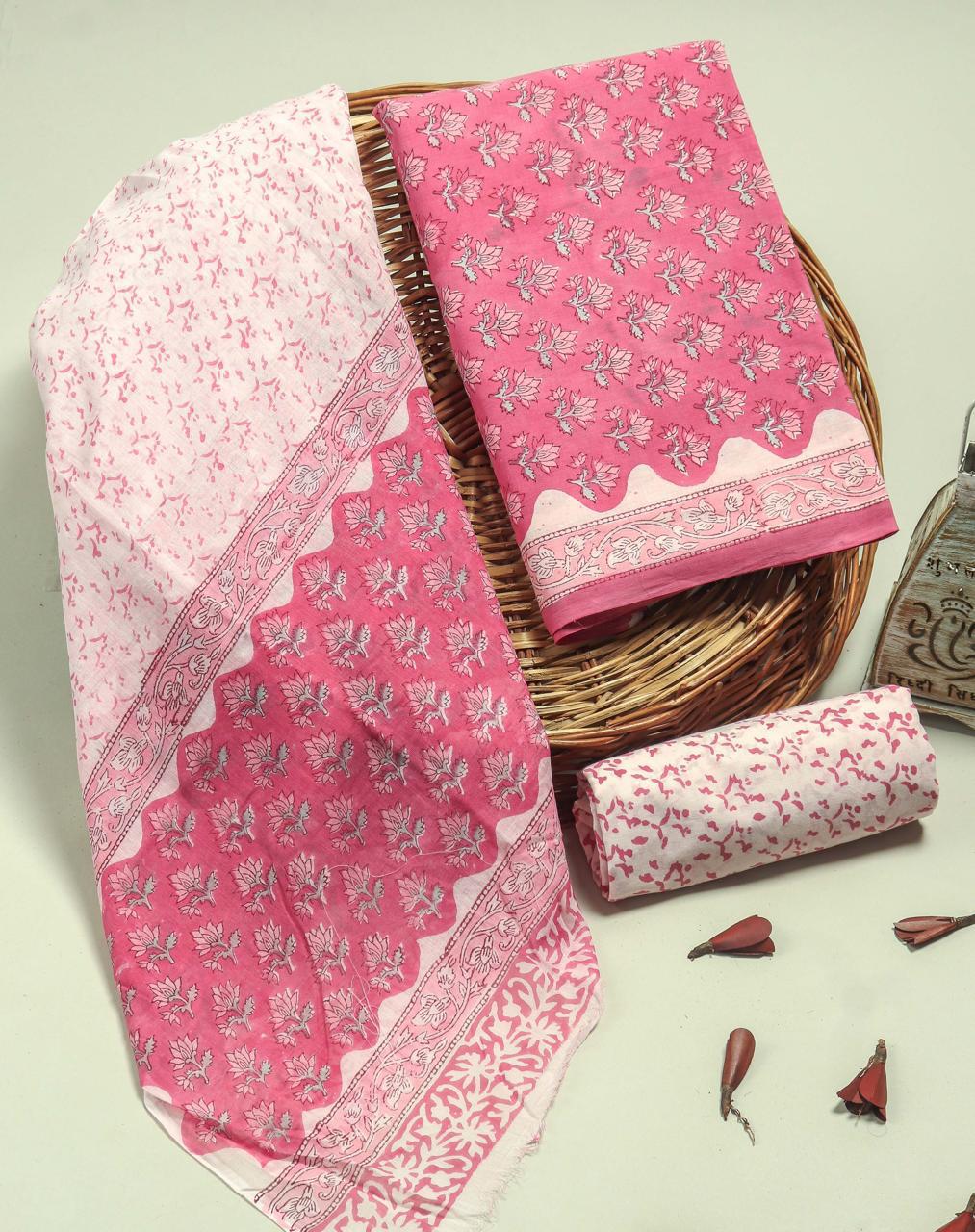 DESIGNER HAND BLOCK PRINT PURE COTTON SUIT WITH COTTON MULMUL DUPATTA(MALYS327)