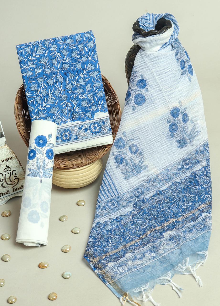 DESIGNER HAND BLOCK PRINT SUIT WITH DORIA DUPATTA (3CKDYS162)