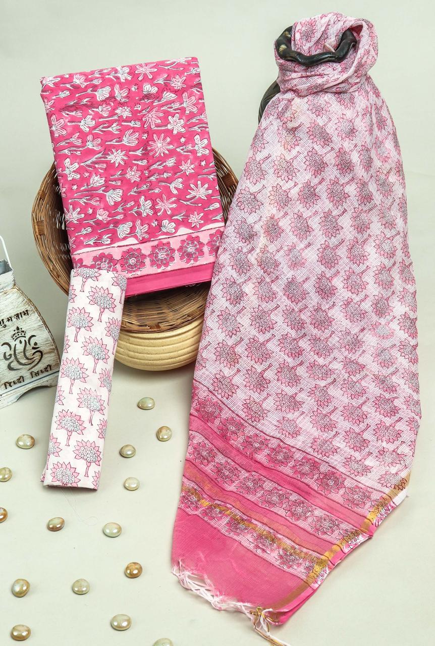 YUVI STYLE HAND BLOCK PURE COTTON SUIT WITH KOTA DORIA DUPATTA (3CKDYS141)