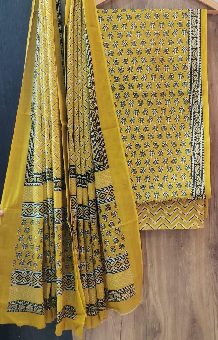 TRADITIONAL  HAND BLOCK PRINT PURE COTTON SUIT WITH COTTON MULMUL DUPATTA(MALYS142)