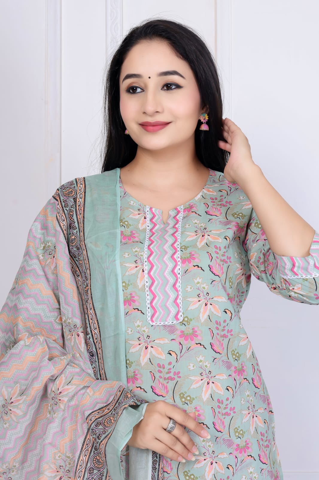 Flower print cotton suit with mulmul dupatta (CSSYS01)
