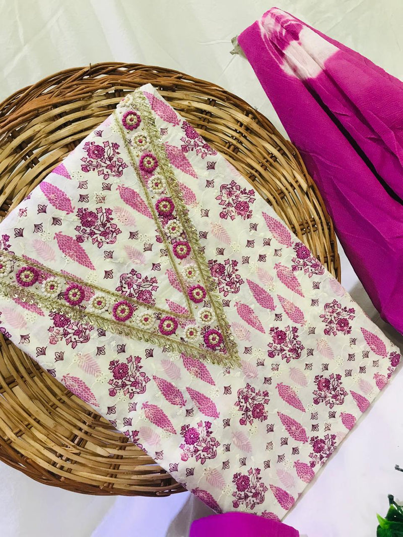 Sanganeri print cotton suit material with Chiffion dupatta Gotta Hand work  (GOTAYS67)