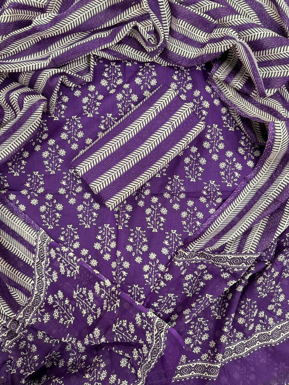 Designer Hand Block Print Pure Cotton Suit with Cotton Mulmul Dupatta (MALYS15)