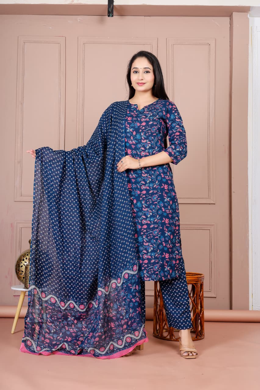 Flower print cotton suit with mulmul dupatta (CSSYS11)