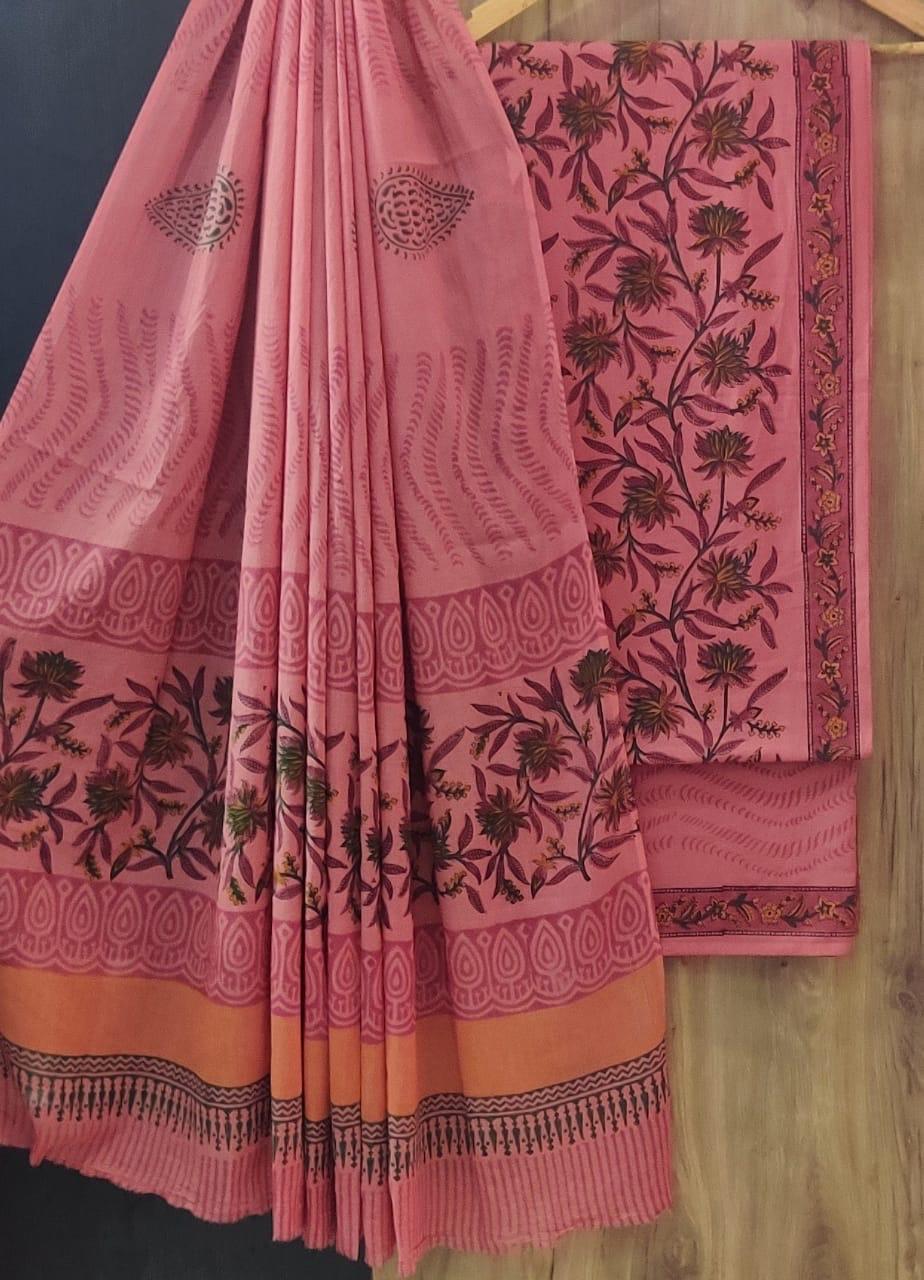 Designer Hand Block Print Cotton Suit Set with Mulmul Dupatta (MALYS295)