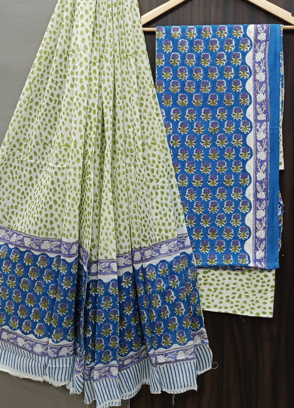 EXCLUSIVE HAND BLOCK PRINT PURE COTTON SUIT WITH COTTO MULMUL DUPATTA (MALYS234)