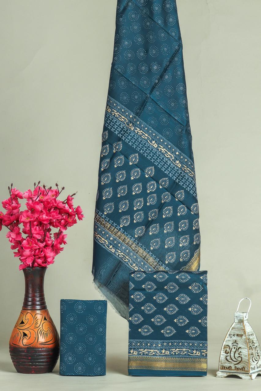 EXCLUSIVE HAND BLOCK PRINT MAHESHWARI SILK SUIT WITH MAHESHWARI SILK DUPPTA (MSLYS169)