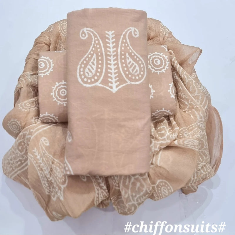 EXCLUSIVE HAND BLOCK PRINT PURE COTTON SUIT WITH CHIFFION DUPTTA (PCHFYS104)